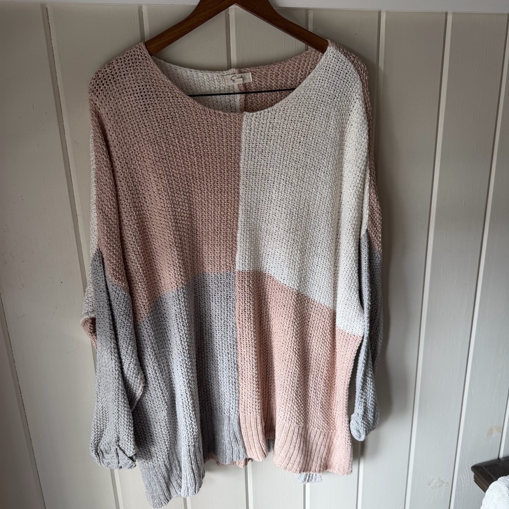 Women’s Easel Colorblock Sweater - Blush, Gray, Ivory, Size 1XL - Picture 2 of 8